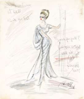 What a Way to Go! (TCF, 1964), Shirley MacLaine "Louisa May Foster" Costume Sketch of Silver-Blue Ball Gown by Edith Head.