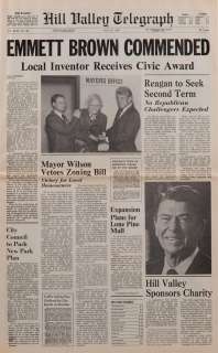 Prop Hill Valley Telegraph newspaper featuring "EMMETT BROWN COMMENDED" from Back to the Future II | Profiles in History