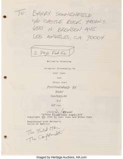 Barry Sonnenfeld‘s Miller‘s Crossing storyboards revised Jan 19, 1989....