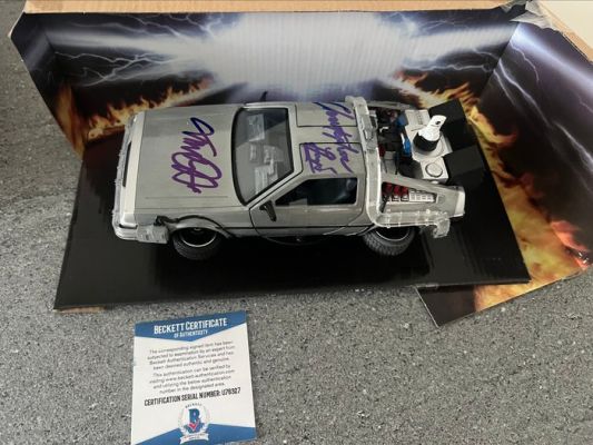 Back to the Future - Michael J Fox + Christopher Lloyd - Double Signed 1:24 DeLorean - Beckett COA