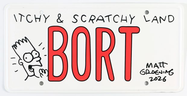 Matt Groening Creator of The Simpsons (SWAU) Signed Prop Replica License Plate with Original Bart Simpson Sketch | SWAU