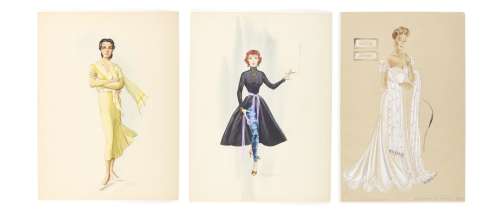 3 Female Costume Sketches by Paula Giokaris | Studio Auctions