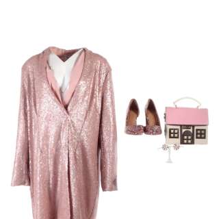 Lot #30 – Zoey’s Extraordinary Christmas Mo Alex Newell Screen Worn Coat Shirt Earrings Purse & Shoes Ch 4 Sc 12