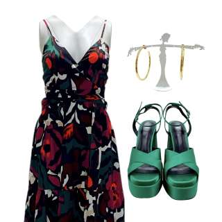 Lot 11 - American Fiction Sintara‘s Issa Rae Maxi Dress, Earrings & Heels