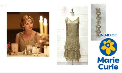 DOWNTON ABBEY Original costume. A gold evening dress worn by Laura Michael as Lady Edith in the… | Ewbank’s