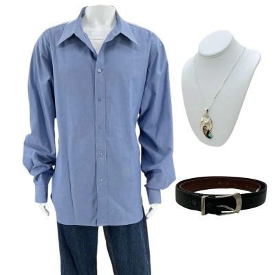 The Smashing Machine Mark Kerr (Dwayne Johnson) Screen Worn Button-Up Shirt, Tank Top, Jeans, Belt & Necklace Ch 25 Sc 73-74 | VIP Fan Auctions