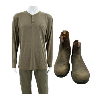 Lot 104: Mercy Rob Nelson Screen Worn Long Sleeve Shirt, Pants & Boots Ch 1 Sc Multiple | VIP Fan Auctions