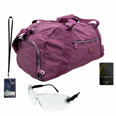 Lot 1: The Love Hypothesis Olive Smith (Lili Reinhart) Screen Used Bag, Lab Glasses, Conference Card & Hotel Key Card | VIP Fan Auctions