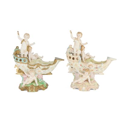 Lot 171 - A pair of 20th century continental polychrome and gilt painted porcelain posy holders In the Meissen style (2) | Bonhams