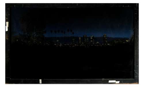 ’’L.A. Story’’ Screen-Used Matte Painting by Syd Dutton Showing Los Angeles at Night, With Backlighting on Reverse -- Large Painting Measures 70’’ x 42’’ | Nate Sanders