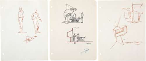 Collection of (3) Concept Sketches of Viewing Port, Tunic Design and "Spock‘s Brain" by Matt Jefferies from Star Trek: The Original Series (Paramount TV, 1966-1969). (Total: 3 Items)