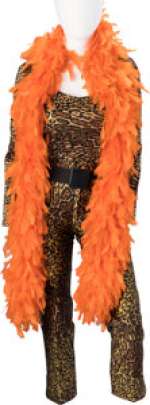 Katey Sagal "Peg Bundy" Leopard Print Stretch Blouse and Leggings, Cloth Belt, and Feather Boa from Married wit...