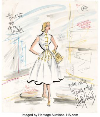 To Catch a Thief (Paramount, 1955), Grace Kelly "Frances Stevens" White Dress Costume Sketch by Edith Head. | Heritage
