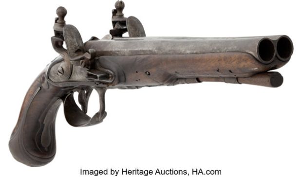 Johnny Depp "Captain Jack Sparrow" Hero French Double Barrel Flintlock "Coffin Gun" with Samuel Colt Provenance from Pirates of the Caribbean: Dead Man’s Chest (Walt Disney, 2006). | Heritage
