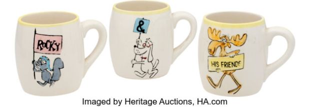 Vintage Rocky and Bullwinkle Licensed Merchandise Ceramic Mugs (ca. 1960). (Total: 3 Items) | Heritage