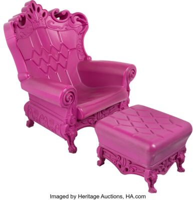 Disneyland® Resort - Disney California Adventure® Park - "Mad T Party" Original Park-Used Armchair and Footstool Prop Furniture (The Walt Disney Company, c. 2010s). (Total: 2 Items) | Heritage