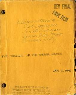Lot 915 - Archive of Treasure of the Sierra Madre documents