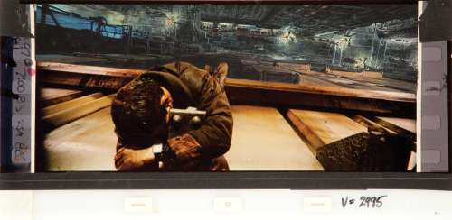 Lot 673 - Frame blowup with original matte painting concepts by Syd Mead from Blade Runner