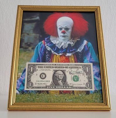 Stephen Kings‘s IT - Tim Curry (Pennywise) - Autograph, Dollars Banknote - COA JSA, Framed