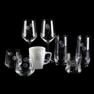 The Expanse | Luna Cabernet, Tall Water, and Short Rocks Glassware with UN Mug and Cup | Propstore