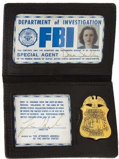 Lot 346 - Gillian Anderson "Scully" prop FBI badge and credentials from The X-Files.