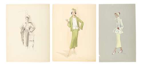 3 Female Costume Sketches by Paula Giokaris | Studio Auctions