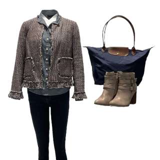 Lot #159 – Hustlers Elizabeth Julia Stiles Screen Worn Jacket Shirt Pants Scarf Bracelet Earrings Necklace Purse & Shoes Ch 1 Sc 25 – 176