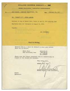 Peter Lawford Documents From ’’Ocean’s 11’’ -- William Morris & Warner Brothers Documents Discussing Finances Paid for His Role in the Rat Pack Movie | Nate Sanders