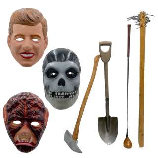 Dark Harvest JFK Mask, Wolf Mask, Skull Mask, Plank of Wood, Axe, Golf Club & Shovel | VIP Fan Auctions