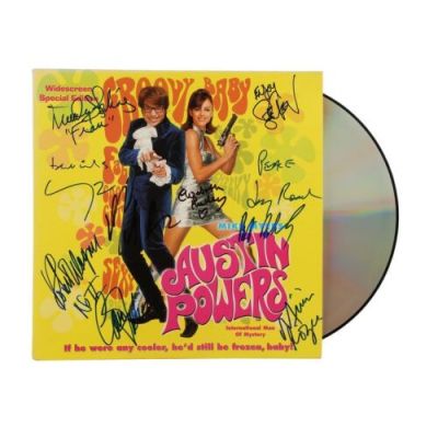 Austin Powers: International Man of Mystery (1997) | Lot 515 : Mike Myers, Elizabeth Hurley, Seth Green, Jay Roach, Carrie Fisher and Others Autographed LaserDisc; 31.5 x 31.5 cm (12.5" x 12.5"), | Propstore