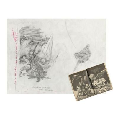 BATTLESTAR GALACTICA (T.V. SERIES, 1978-1979) - Lot #41 : Hand-Drawn Frank Frazetta Promotional "Attack" Prelim with Copy of John Dykstra-Signed Letter and September 1978 TV Guide
