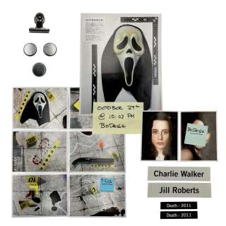 Scream VI Police Station Screen Used Jill Roberts Photo, Charlie Walker Photo, (2) Name Tags, (7) Evidence Photos, (4) Magnetic Board Pins, (2) Year Death Tags & (3) Sticky Notes | VIP Fan Auctions