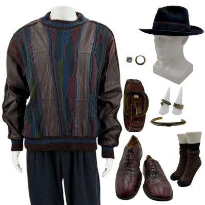 Lot #253: Play Dirty Grofield Screen Worn Jumper, Singlet, Trousers, Socks, Hat, Buckle, Belt, Bracelet, Earrings, (2) Rings & Shoes Ch 1 Sc 27-30