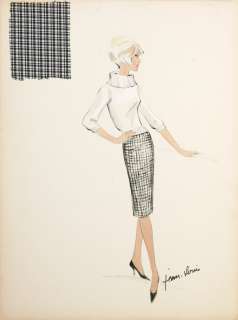 A Doris Day costume design sketch signed by Jean-Louis from "The Thrill of It All" | Bonhams