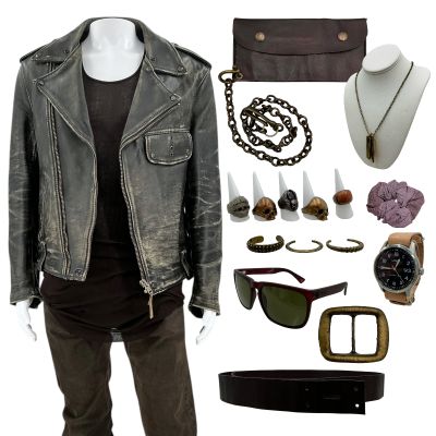 The Wrecking Crew Jonny Hale Screen Worn Stunt Double Jacket, Shirt, Pants, Belt W/ Detachable Buckle, Wallet W/ Chain, (3) Bracelets, Necklace, (5) Rings, Glasses, Watch & Hair Tie Ch 3 Sc Multiple | VIP Fan Auctions