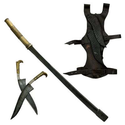 Lot #91: The Bluff Ercell Screen Used Rubber Knives W/ Sheaths & Plastic Tactical Prop Sword