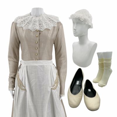 Lot 6: Wuthering Heights Maid (Millie Kent) Screen Worn Dress, Collar, Apron, Bonnet, Stockings & Shoes Ch 1 Sc Multiple | VIP Fan Auctions