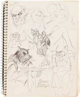 John Carl Buechler’s Personal Sketchbook with (40) Pages of Original Drawings, Storyboards, and Notes. | Heritage