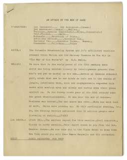 Original ‘‘War of The Worlds‘‘ Radio Broadcast Script Draft, as Read by Orson Welles in 1938 -- This Broadcast Famously Caused Mass Panic of an Alien Landing