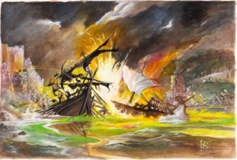 Game of Thrones Battle of Blackwater Bay Preliminary Concept Painting by William Simpson (HBO, 2011). | Heritage