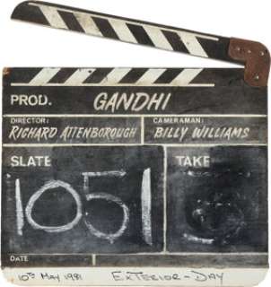 Director Richard Attenborough‘s Clapperboard for Ghandi (Columbia, 1982). ...