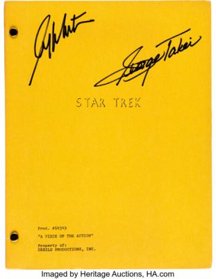 Star Trek: The Original Series (Paramount TV, 1966-1969), Final Draft Screenplay from Episode "A Piece of the Action" Signed by William Shatner, Leonard Nimoy, George Takei, Nichelle Nichols, Walter Koenig, James Doohan, and Vic Tayback.