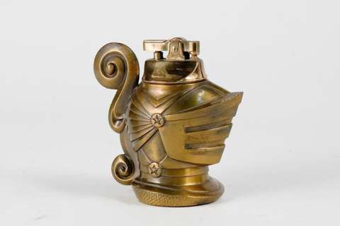 Lot 188 - Post War Bronze Knight Armoire Head Table Lighter Stamped "Japan"