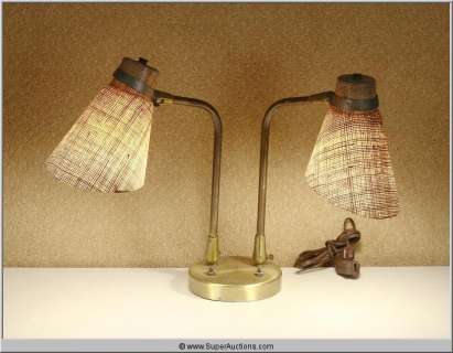 Lot 466 - "Powder Blue" 2009 with "Patrick Swayze" 1950‘s Brass Desk Lamp with Woven Fiberglass Shades used as