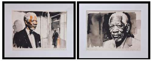 Morgan Freeman in Seven - Diptychon - watercolor edition on handmade Kahari Paper by Emma Wildfang | Catawiki