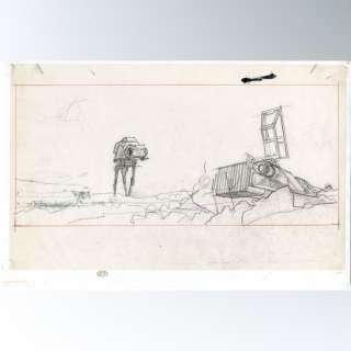 Star Wars: The Empire Strikes Back (1980) - Lot 400 - Hand-Drawn Ralph McQuarrie "Luke and Imperial Walker" Drawing for Production Illustration