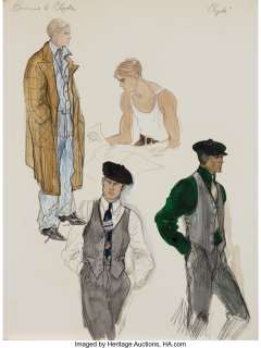 Warren Beatty "Clyde" original character and costume concept sketch from Bonnie and Clyde....