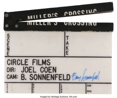 Miller‘s Crossing clapperboard signed by Barry Sonnenfeld....