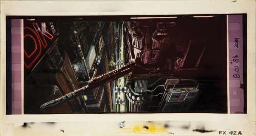 Lot 674 - Frame blowup with original matte painting concepts by Syd Mead from Blade Runner