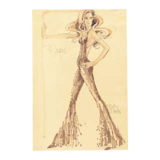 RAQUEL (1970) - Lot 1132 - Hand-Drawn Bob Mackie Raquel Welch Costume Design Sketch